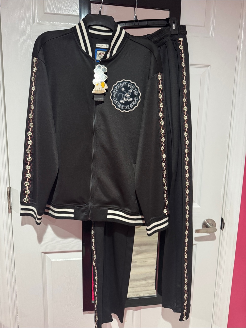 Disney Black Varsity-Style Mickey Patch Jacket with White Trim